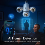 Maizic Smarthome Trion Bulb 5+5+5MP FHD Triple Lens WiFi CCTV Camera | Manual Side Rotation | 360° View | Color Night Vision | AI Human Detection | Two-Way Audio | Indoor Security | TF Card Support