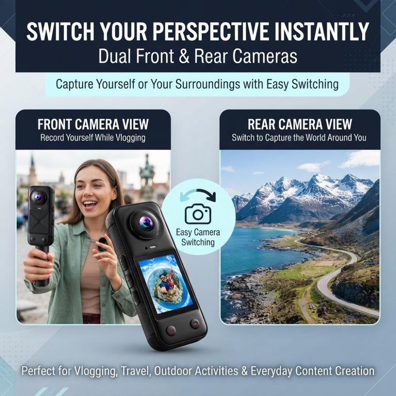 Maizic Smarthome X5 Pro 4K Waterproof Action Camera, 200° Panoramic Wide Angle, 66MP Photos, Dual Front & Rear Cameras, 16X Digital Zoom, 2.0 Inch IPS Screen, 1500mAh Battery, 32GB Memory Card