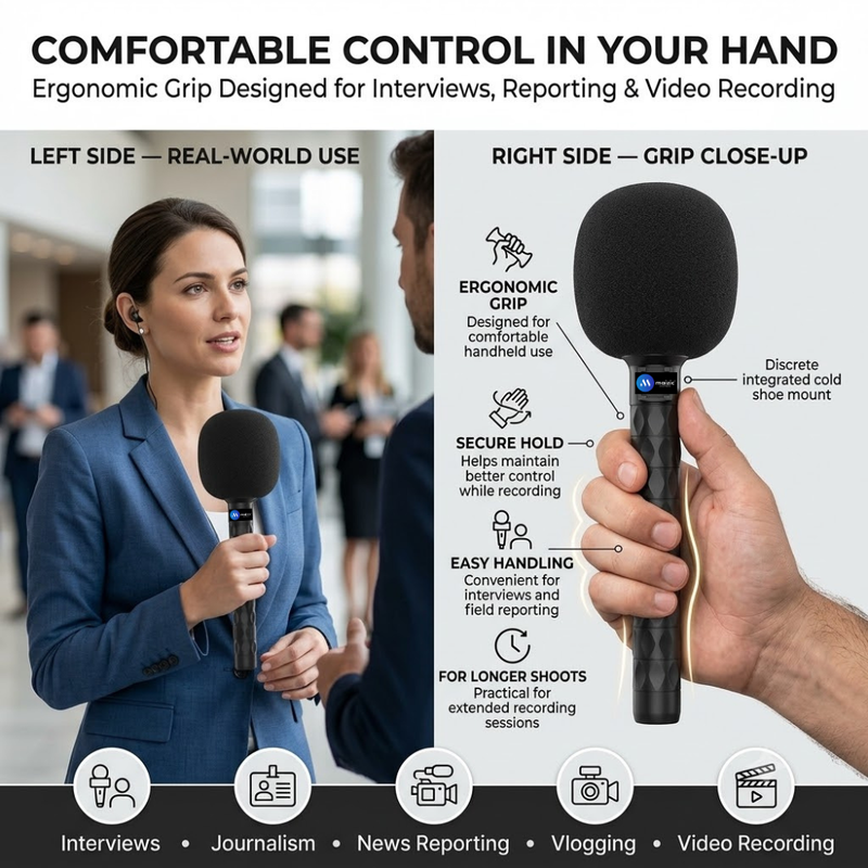Maizic Smarthome Handheld Mic Holder with Cold Shoe Mount, Microphone Adapter Grip Kit for Journalism, Interviews, Reporting, Vlogging & Video Recording
