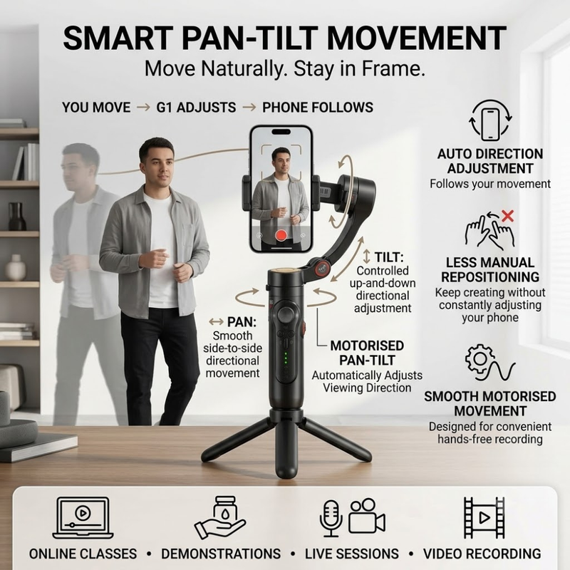 Maizic Smarthome Gimbal Camera G1, 360° AI Face Tracking Mobile Stabilizer, Dual-Axis Auto Follow Smartphone Gimbal Stand for Video Recording, Vlogging, Reels & Live Streaming