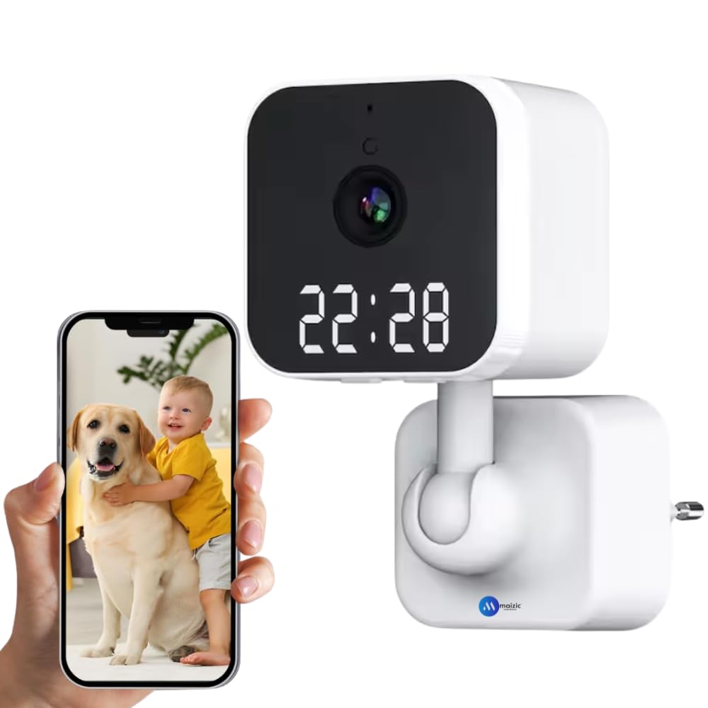 Maizic Smarthome 3MP FHD WiFi Clock Camera | Plug & Play Indoor CCTV with Color Night Vision, Motion Detection, Two-Way Talk, Multi-User Access & 128GB SD Card Support