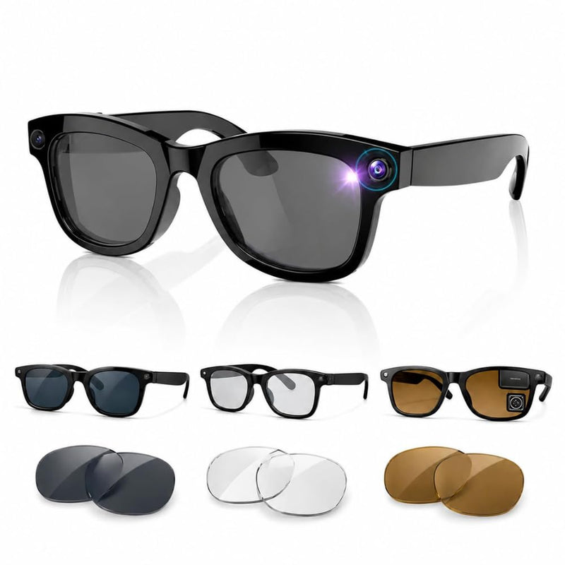 Maizic Smarthome AI Smart Video Glasses with 10MP HD Camera, Live Language Translation, AI Object Recognition, Bluetooth Calling, Voice Assistant & 3 Interchangeable Lenses