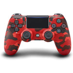 Maizic Smarthome Funetic Red Camo Bluetooth Wireless P4 Controller with dual vibration, turbo, touchpad, Type-C fast charging, 10hr battery, and protective case. Compatible with PS4, PC, smartphone, and PS5-supported games.
