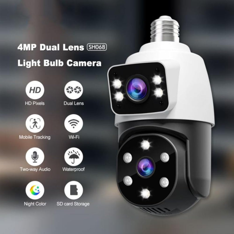 Maizic Ultracam Aura Duo 4MP + 4MP Dual-Lens Bulb Camera | Dual Screen View | Outdoor Wi-Fi CCTV | Color Night Vision | 2-Way Audio | AP Hotspot Support | Smart Home Security