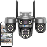 Maizic Smarthome Quadgenie 4G (6MPx4) Four Lens/Screens Outdoor CCTV Camera | Bullet + Triple PTZ | 10X Optical Zoom | Color Night Vision | AI Human Detection | Two-Way Talk | IP67 Waterproof