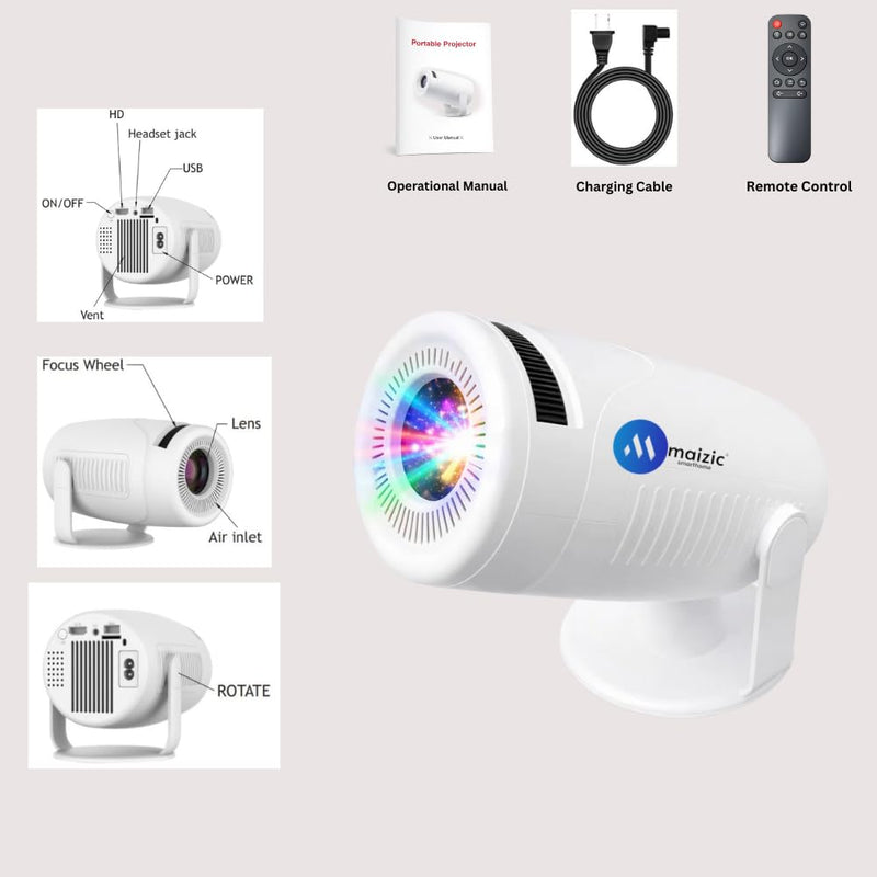 Maizic Smarthome Boombeat Projector | 8000 Lumens Android 13 LED Projector | 8K & 4K Supported | Built-in Speaker | Bluetooth 5.2 | Wi-Fi Mirroring | HDMI USB | Auto Keystone | Netflix YouTube