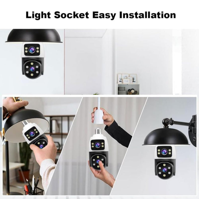 Maizic Ultracam Aura Duo 4MP + 4MP Dual-Lens Bulb Camera | Dual Screen View | Outdoor Wi-Fi CCTV | Color Night Vision | 2-Way Audio | AP Hotspot Support | Smart Home Security