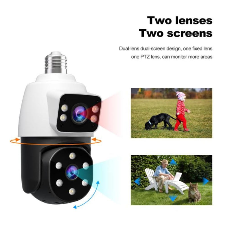 Maizic Ultracam Aura Duo 4MP + 4MP Dual-Lens Bulb Camera | Dual Screen View | Outdoor Wi-Fi CCTV | Color Night Vision | 2-Way Audio | AP Hotspot Support | Smart Home Security