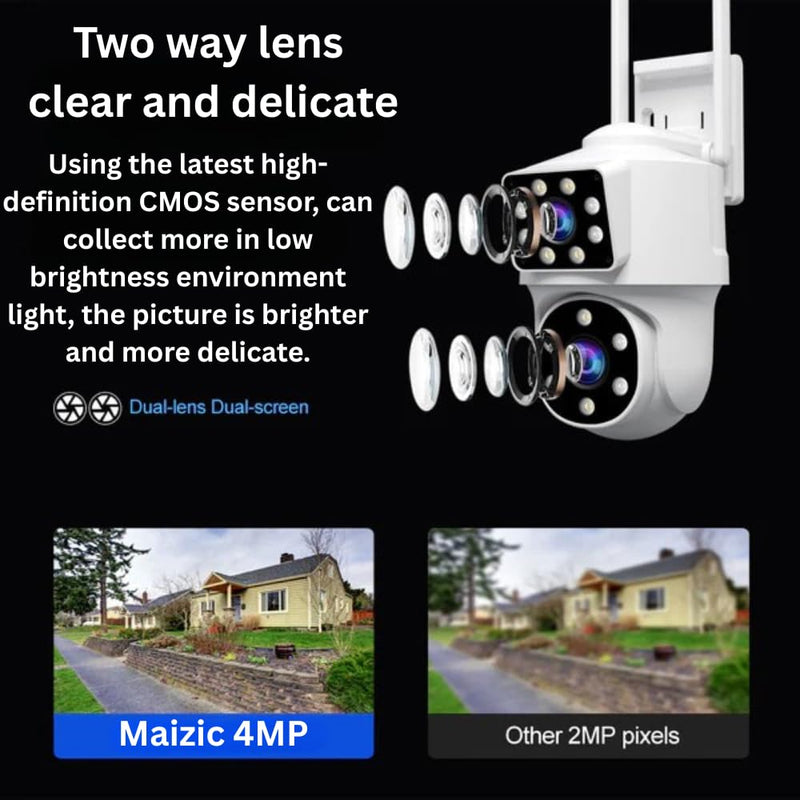 Maizic Ultracam Supercam Dual Lens 5MP WiFi Outdoor CCTV Camera – Color Night Vision, 360° PTZ, Two-Way Audio, AI Motion Detection