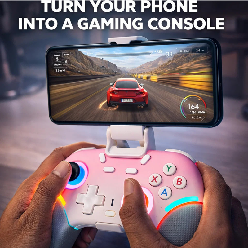 Maizic Smarthome Play X9 Wireless Bluetooth Gaming Controller | Dual Vibration, 6-Axis Gyroscope, RGB LED Joystick, 800mAh Battery| Compatible with Android, iOS, Windows PC, P3, P4 & Switch (Pink)