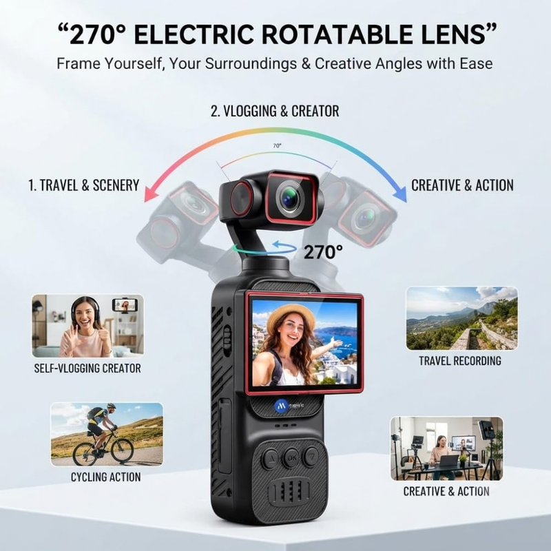 Maizic Smarthome Q11 2K WiFi Vlogging Camera, 270° Electric Rotating Lens, 2.78