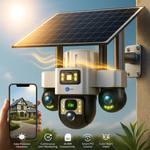 Maizic Smarthome TRIGENIE 4G Solar 6MP×3 FHD 3 Lens/3 Screen AI Triple PTZ Outdoor CCTV Camera | 360° View | Color Night Vision | Human Detection | 2-Way Audio | IP66 Waterproof | Multi User View