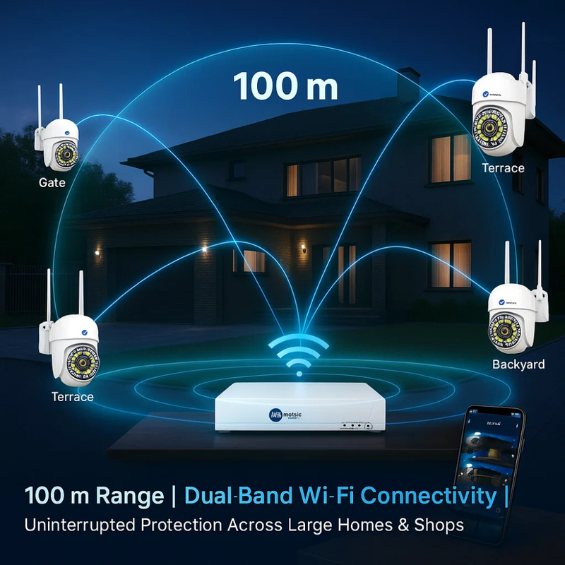 Maizic Smarthome PowerHub 3MP HD Wireless CCTV NVR Kit | Auto-Pair 4-Channel Security System | PTZ Cameras | 100M Long-Range Dual-Band Wi-Fi | IP66 Waterproof | Motion Detection | 2-Way Audio | App Live View