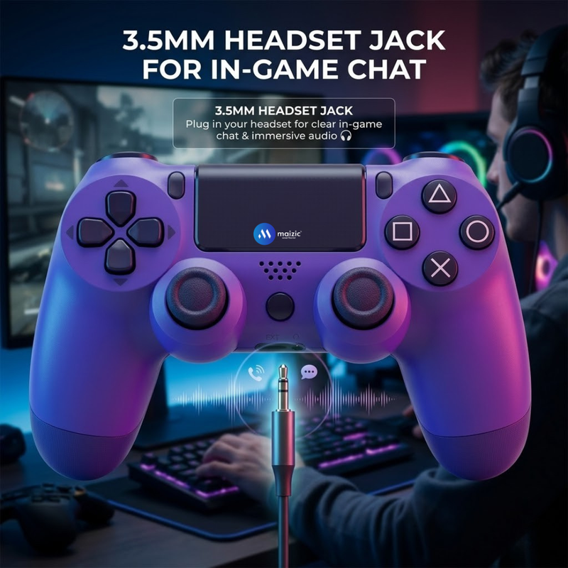 Maizic Smarthome Funetic Purple Wireless Bluetooth P4 Controller | Dual Vibration Gamepad with Turbo, Touchpad | Type-C Fast Charging, 10Hr Battery | Compatible With PC & Smartphones