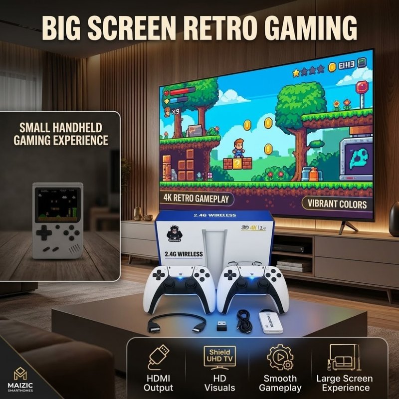 Maizic Smarthomes M15 Retro Game Console Stick | 24,000+ Built-in Games | 4K HDMI TV Gaming Console | 128GB TF Card | Dual 2.4G Wireless Controllers | Plug & Play | Multiplayer Classic Arcade Gaming System