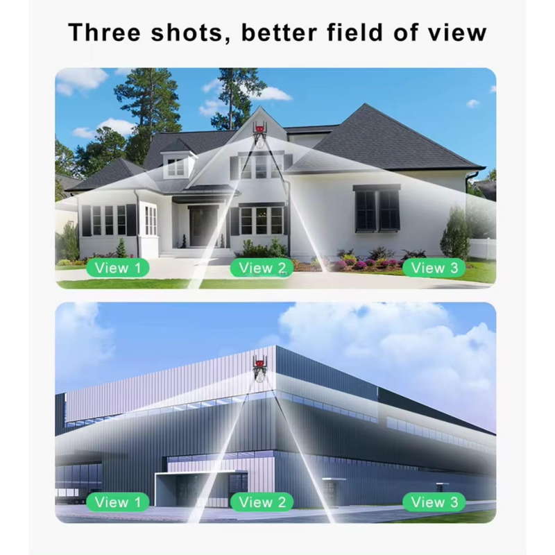 Maizic Smarthome Tricams Dual Lenses 3 Screens View 4MP Each FHD Outdoor Wifi Wireless Camera with Color Night Visoin | Two Way Audio | Motion Detection | PTZ Function | Weatherproof IP66