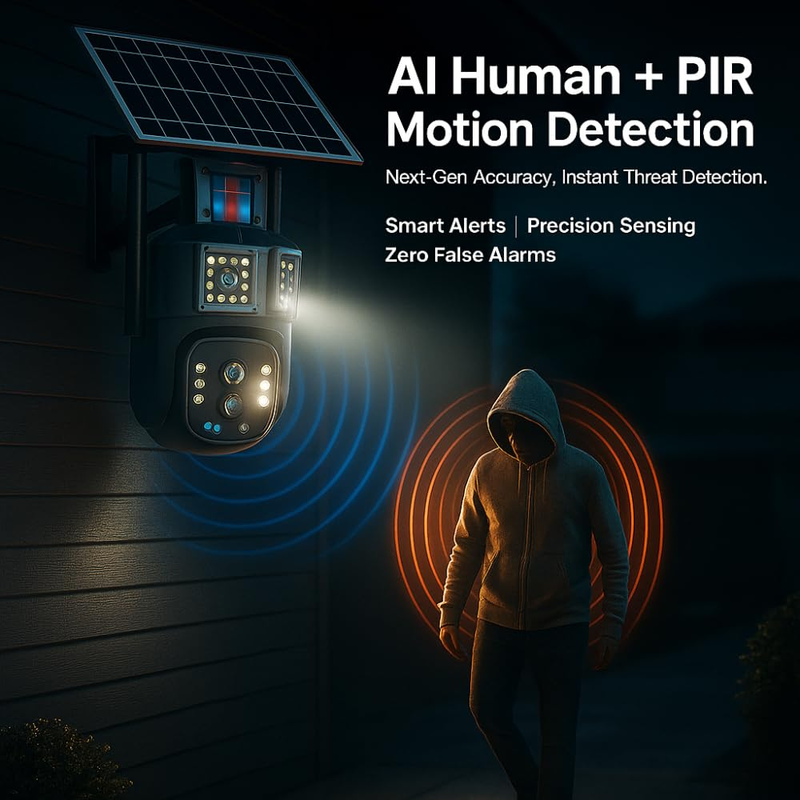 Maizic Smarthome Tricam 10X Opti-Zoom | 4G SIM Based Dual Lens + Triple Screen | 5MP Solar Powered Outdoor CCTV Camera | Built-in Battery | Farm & Agriculture Surveillance | 6 Months Warranty