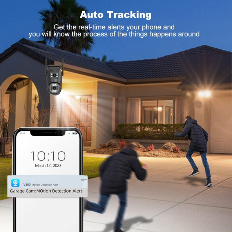 4G Sim 5+5 MP 1080P FHD 2in1 Dual Lens/Screen Wireless Bullet+PTZ Outdoor Camera