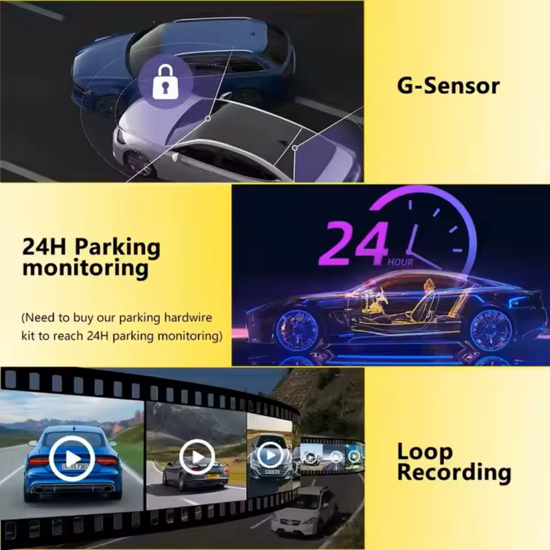 Maizic Smarthome Labial 3 Channels Dash Camera | 5MP 1296P FHD Front and Rear Inside Loop Recording | Built-in Wi-Fi | Night Vision | G-Sensor | Triple Car Camera with 2 Inch Screen, WDR, Parking Mode