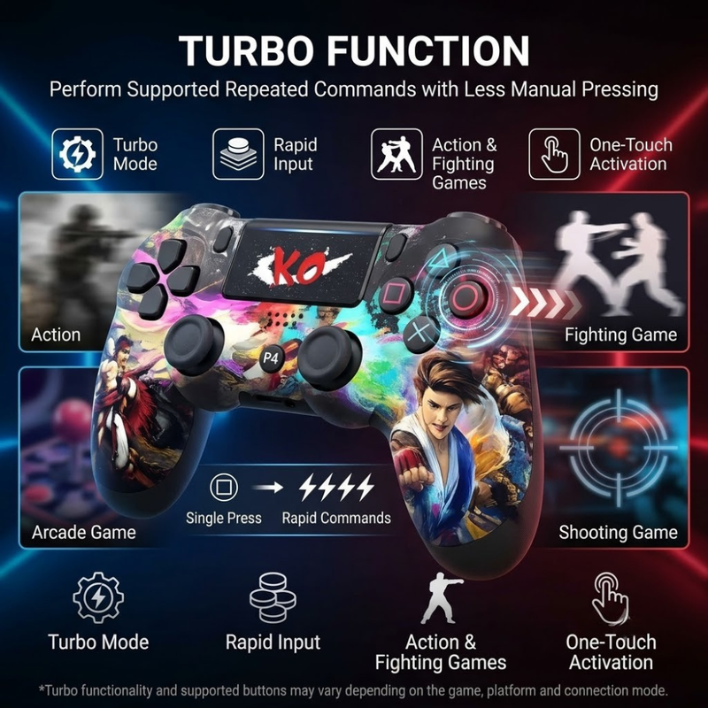 Maizic Smarthome Funetic Fighting Edition Wireless Bluetooth P4 Gaming Controller | Dual Vibration | Turbo Mode | Type-C Fast Charging | 10-Hour Battery | Compatible with PS4, PS4 Pro, PS4 Slim, PC & Android Smartphones