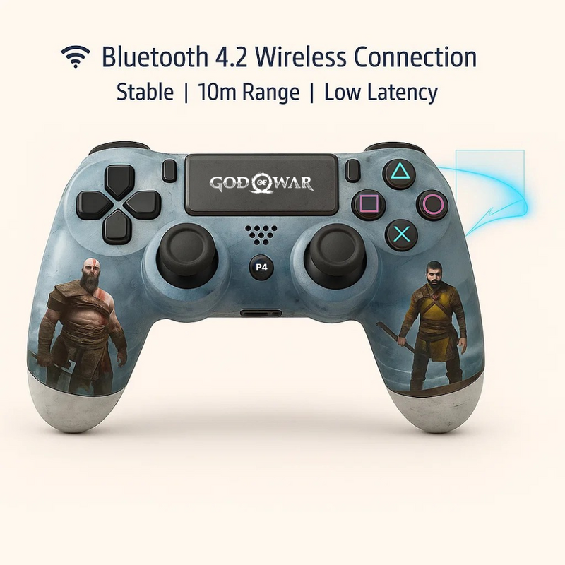 Maizic Smarthome Funetic “God of War” Themed Bluetooth Wireless P4 Gaming Controller – Compatible with PS4/PS4 Pro/PS4 Slim/PC/Smartphone | Dual Vibration, Turbo, Touchpad, Type-C Charging, 10hr Battery | Works with PS5 | Includes Case
