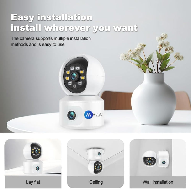 Maizic Smarthome 4G SIM Dual Lens Indoor CCTV Camera | Dual Screen View, Color Night Vision, 2-Way Talk, AI Motion Detection, 128GB SD Support