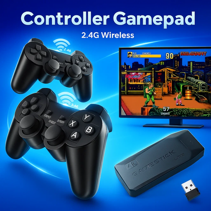 Wireless Retro Game Console Stick – 64GB Plug & Play Nostalgia Stick with 10,000+ Classic Games, 9 Emulators, 4K HDMI Output, 2 Wireless Controllers, Retro Drive Video Gaming System