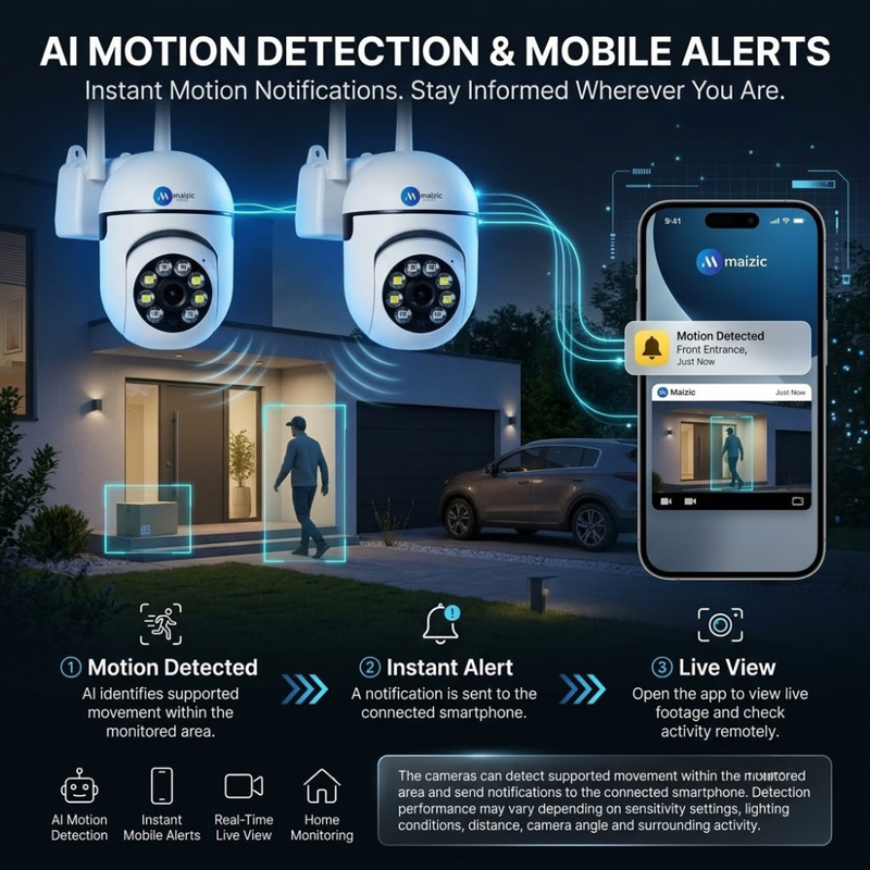 Maizic Smarthome Mini PTZ Wi-Fi (Pack of 2) CCTV Cameras 3MP | 360° Pan Tilt Indoor & Outdoor Security Cameras | Color Night Vision | AI Motion Detection | Two-Way Audio | Multi-User App Access