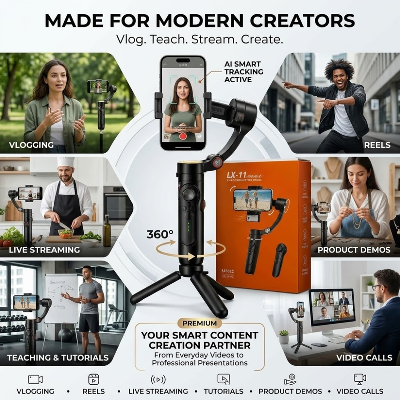 Maizic Smarthome Gimbal Camera G1, 360° AI Face Tracking Mobile Stabilizer, Dual-Axis Auto Follow Smartphone Gimbal Stand for Video Recording, Vlogging, Reels & Live Streaming