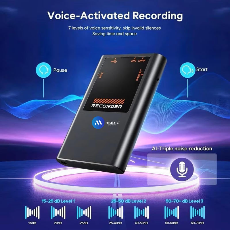 Maizic Smarthome VoiceNote 5 64GB Magnetic Digital Voice Recorder, Up to 3072Kbps HD Audio Recorder with AI Noise Reduction, Playback & Rechargeable Battery, Portable Dictaphone for Meetings, Lectures