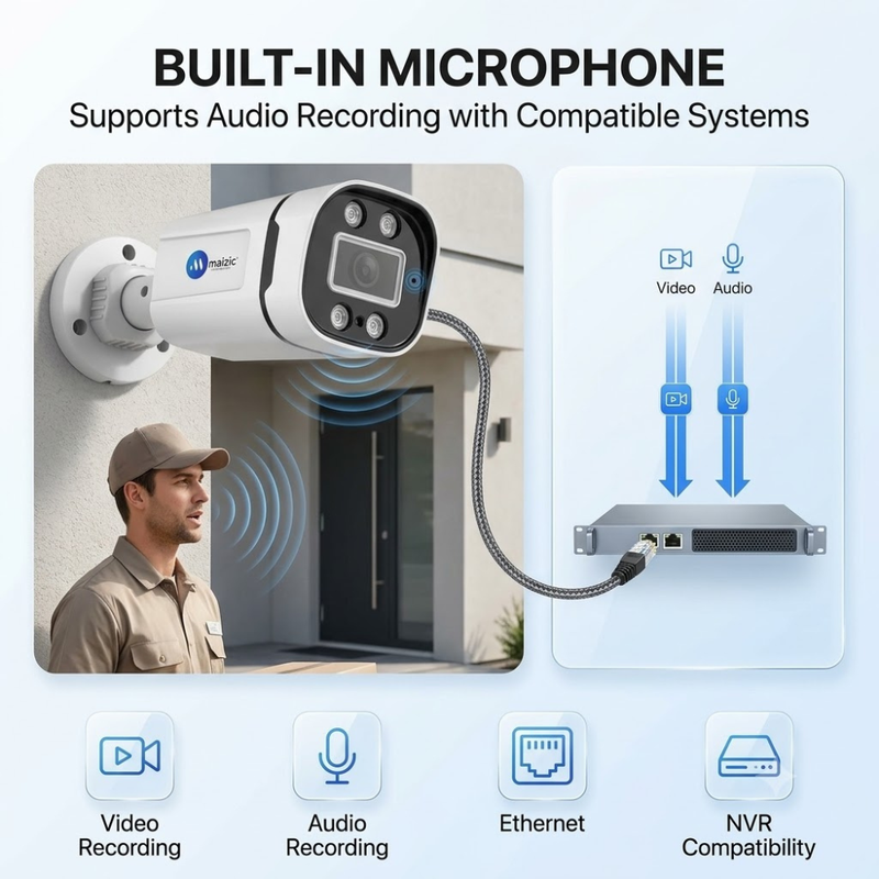 Maizic Smarthome 8MP Ultra HD Wired Bullet IP Camera | Outdoor Ethernet CCTV Security Camera with Built-in Audio, Starlight Full Color Night Vision, ONVIF Compatible, NVR Supported