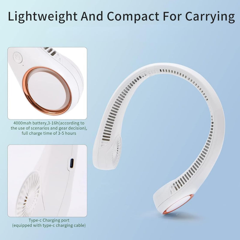 Maizic Smarthome Bladeless Neck Fan – USB Rechargeable, Hands-Free Portable Cooler with 3-Speed Airflow | Lightweight & Stylish (White)