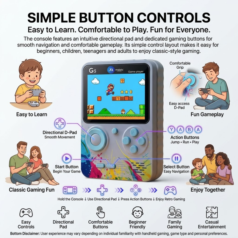 Maizic Smarthome G5 Retro Game Box 500-in-1 Handheld Console | 3-Inch Color Display | Rechargeable Retro Gaming Device | Portable Classic Game Player for Kids & Adults | Purple
