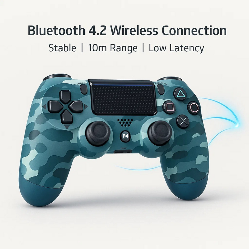 Maizic Smarthome Funetic “Blue Camo” Themed Bluetooth Wireless P4 Gaming Controller – Compatible with PS4/PS4 Pro/PS4 Slim/PC/Smartphone | Dual Vibration, Turbo, Touchpad, Type-C Charging, 10hr Battery | Works with PS5 | Includes Case
