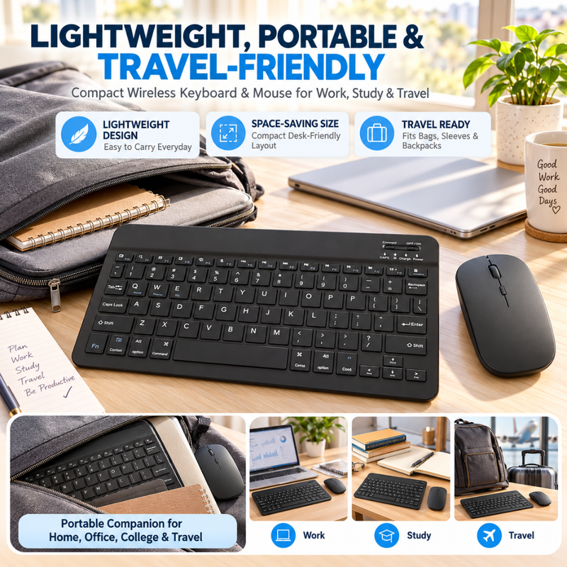 Maizic Smarthome Ultra Slim Wireless Bluetooth Keyboard & Mouse Combo, 10-Inch Compact Rechargeable Keyboard and Mouse Set, Lightweight & Portable Design for iPad, Tablet, Smartphone, Laptop & Desktop, Compatible with iOS, iPadOS, Android, Windows & macOS