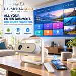 Maizic Smarthome Lumora Gold Smart Projector, Native 1080P, 4K Support, 750 ANSI, Android 14, WiFi 6, Bluetooth, Auto Focus, Auto Keystone, 360° Rotation, Dust-Proof Design, Air Inlet, RGB Light