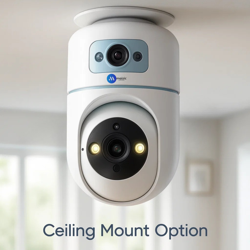 Maizic Smarthome Pikacam 4MP UHD Indoor WiFi PTZ Camera | 2-Lens/Screen View 360° Rotation | Color Night Vision | AI Motion Detection | Two-Way Audio | V380 Pro App | Supports 128GB SD & Cloud
