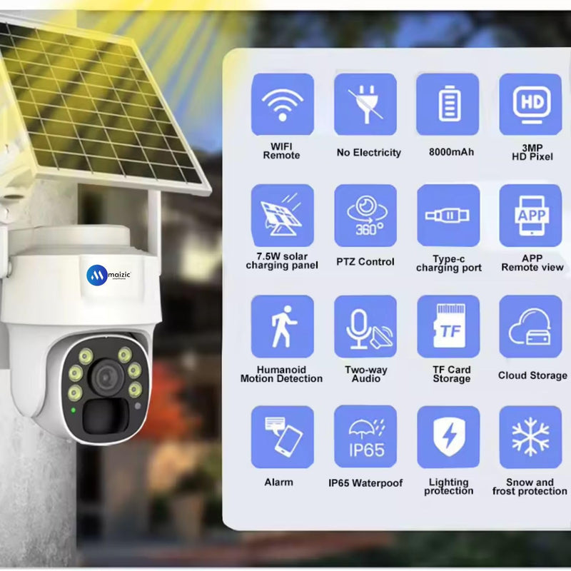 Maizic Smarthome Big 100 Meter View Black Bull 4G 5MP FHD 1920p Solar Wireless Camera