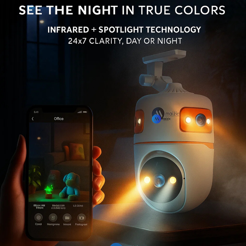 Maizic Smarthome TRIGENIE 5MP×3 Triple Lens WiFi Indoor CCTV Camera | Ultra HD 3-Screen View | Color Night Vision | AI Human Detection | 2-Way Audio | Multi-User Access | 128GB SD Card Support