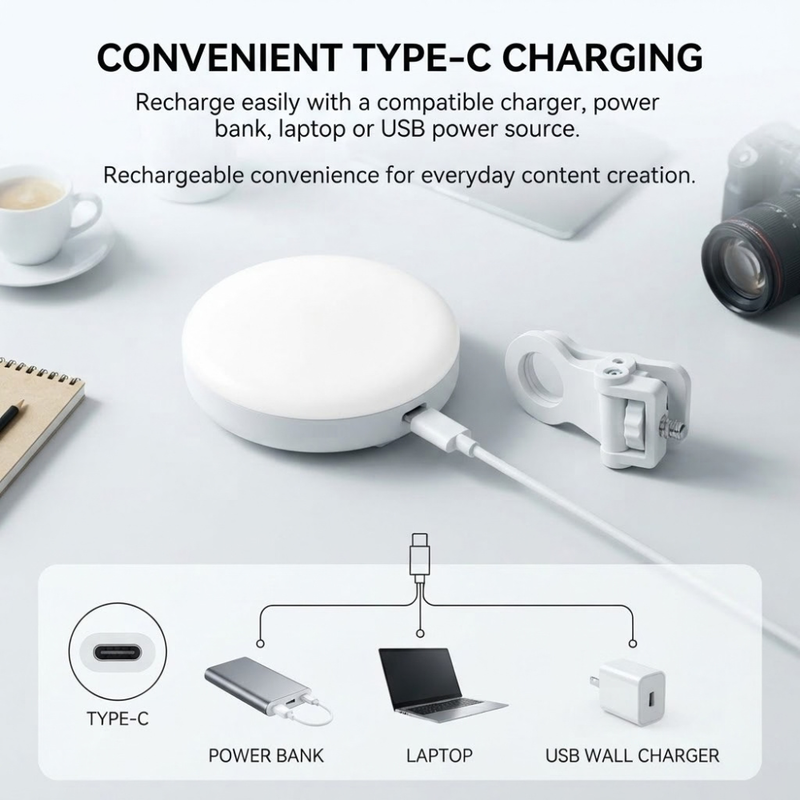 Maizic Smarthome K01 LED Video Light for Mobile, Camera & Laptop | 3 Modes Dimmable Clip-On Fill Light, 1000mAh Rechargeable Battery, 4.5W Type-C Charging for Selfies, YouTube, Vlogging & Photography