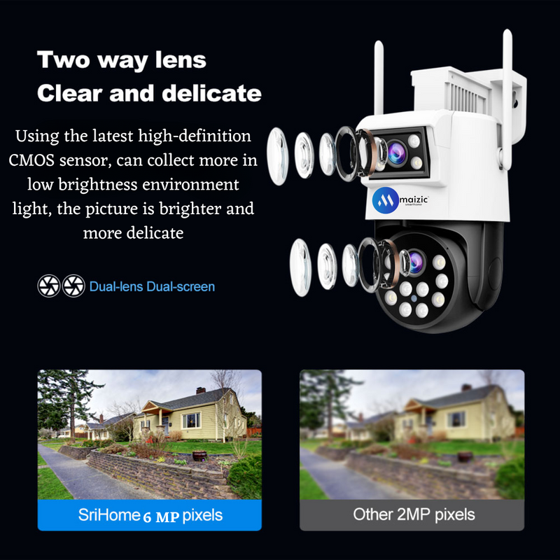 Maizic Smarthome 360° Ultra 2k Resolution 6+6MP Full HD Pan/Tilt WiFi CCTV Outdoor Camera, Compatible with Nvr & Onvif