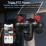 Maizic Smarthome TRIGENIE Siren Wi-Fi Solar Black 5MP×3 FHD Triple Lens AI PTZ Outdoor Security Camera | 360° Pan View | Color Night Vision | Human Detection | 2-Way Audio | IP66 Waterproof