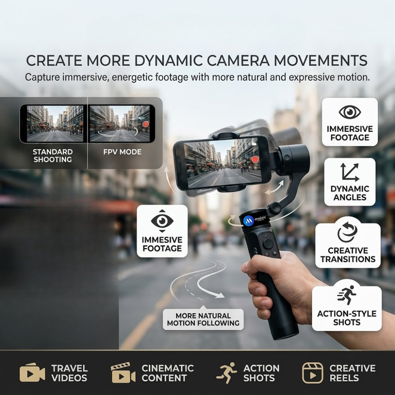 Maizic Smarthome Gimbal Camera G4 Smartphone Gimbal Stabilizer with AI Face Tracking, Grip Tripod, FPV Mode, Time-Lapse & Up to 12 Hours Battery, Handheld Phone Stabilizer for Vlogging & Reels – Black