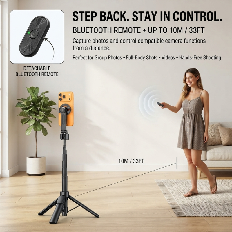 Maizic Smarthome CreatorPod 1 1.7M Magnetic Selfie Stick Tripod with Bluetooth Remote, Aluminum Alloy Extendable Phone Tripod Stand with Magnetic Ring for Vlogging, Selfies