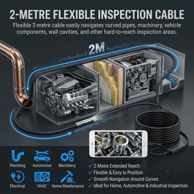 Maizic Smarthome 5.5mm Endoscope Inspection Camera for Android Phone | 6 Adjustable LED Lights | IP67 Waterproof | 2M Flexible Cable | USB Endoscopic Borescope Camera for Pipe, Drain, Engine, Wall & Underwater Inspection