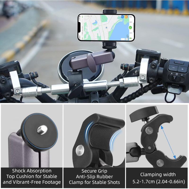 Maizic Smarthome 360° Rotating Bike Handlebar Camera Mount Clamp, Aluminium Motorcycle Action Camera Holder for Insta360 X6/X5/X4/X3, GoPro Hero 13/12/11/10/9, DJI Osmo Action & Maizic Q6-11 & X5 Pro