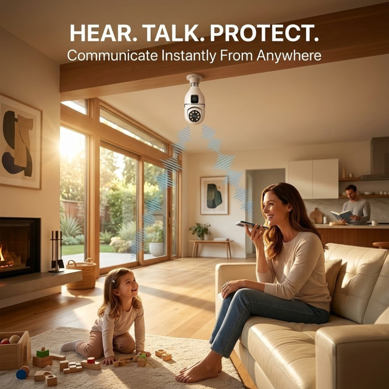Maizic Smarthome Supercams 4+4 MP Dual Lens Smart Bulb CCTV Camera | Fixed Bullet + PTZ Dual Camera | Dual Live Monitoring | AI Human Detection | Color Night Vision | Two-Way Audio | Wireless WiFi Indoor Security Camera