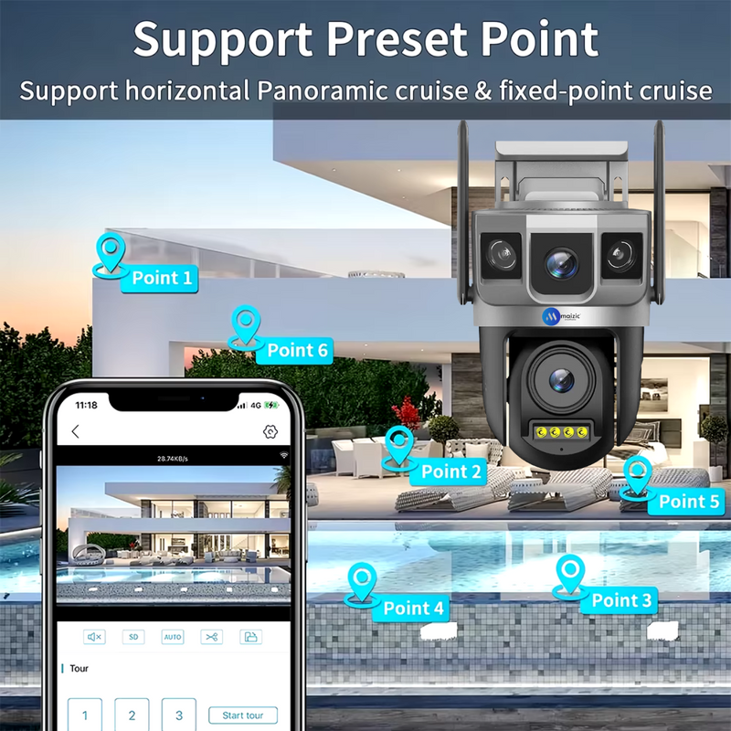 Tricam Shark Dual Lens/Triple Screen View 5+5 MP UHD Wifi Outdoor CCTV Camera