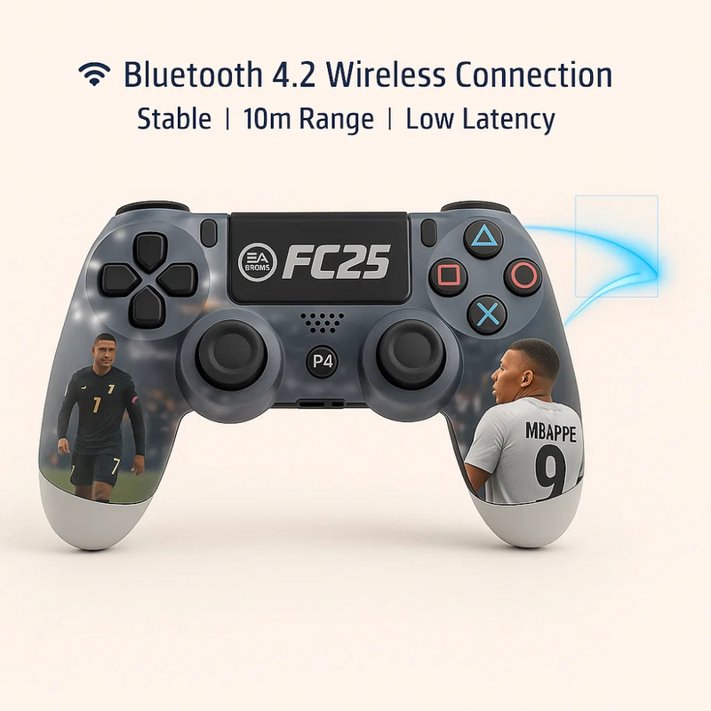 Maizic Smarthome Funetic FC 25 Themed Bluetooth Wireless P4 Gaming Controller For PS4/PS4 Pro/PS4 Slim/PC/Smartphone | Dual Vibration, Turbo, Touchpad, Type-C Fast Charging, 10hr Battery | Compatible with PS5- with case