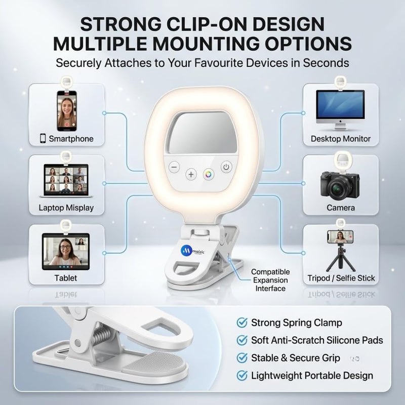 Maizic Smarthome W60 Professional Mini Clip-On LED Light for Phone, Laptop, Webcam & Camera, Rechargeable Selfie Ring Light, CRI95+, 2700K-6500K, 750mAh Battery for Photography, Makeup & Video Calls